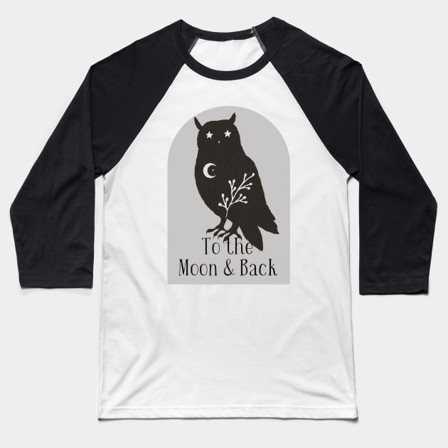 To The Moon and Back Folk Art Owl Hearts and Stars Baseball T-Shirt by penandbea